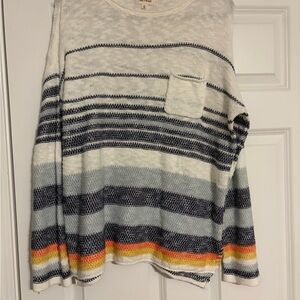 Hem and Thread Pullover Multi Striped Sweater Large Lightweight Spring